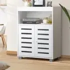 Oikiture Buffet Sideboard Shoe Storage Cabinet Slatted Doors Cupboard White