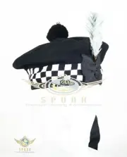 Scottish Military Piper Bonnet Beret Balmoral Army Caps Scotts Double Diced Hat
