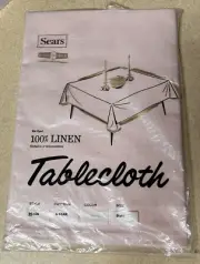 NOS Vintage Sears 100% Linen Tablecloth Retro Petal Pink 51 X 52 Square