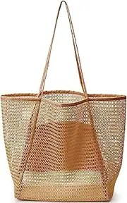 [Lizbin] Mesh Beach Bag, Beach Tote Bag, Mesh Beach Tote Bag for Women, Women's Shoulder Handbags, Beach Bag, Travel Tote Bags Foldable, Shoulder Bag For Beach Picnic Vacation Travel Essentials