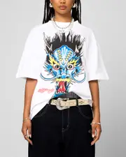 [ED HARDY] Ed Hardy Blue Dragon T-shirt White - Size M M White