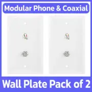 2 Pack Telephone Jack 6P4C and F-Type Coaxial Wall Plate RJ11 and F81 Face Plate