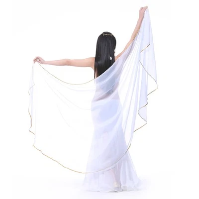 Semicircle Chiffon Hand Scarf Belly Dance Hip Scarf Sequin Trim Gold Shawls Veil