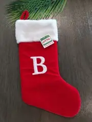 Old Time Pottery 19" Red Plush Monogram Christmas Holiday Stocking (Letter B)