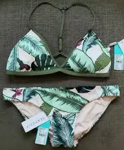 NWT Seafolly Palm Beach Action Back Triangle Top (US 10) & Hipster (US 8), Moss