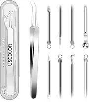 USCOLOR 5PCS Blackhead Remover, Pimple Comedone Extractor, Whitehead Removal Tool, Acne Blemish Tools Set, Professional Blackheads Tweezers Kits