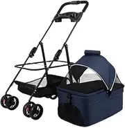 Pet Stroller Pet Stroller, Lightweight and Foldable Stroller, Pet Stroller, Meal Tray, Pet Stroller, Must-Have for Traveling Small Pet Stroller(Blue)