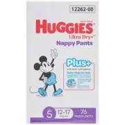 Huggies Nappies Size 5 Boys Ultra Dry Pants Plus 76 Disposable Diaper Pants