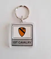 U.S. Army 1st Cavalry Flag Military Key Chain 2 Sided 1 1/2" Plastic Key Ring