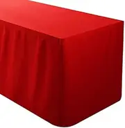 BEEKAY 8' Ft Red Fitted Rectangular Table Cloth 96 inch X 30 inch Trestle Polyester Washable Fabric Table Cover for Wedding Banquet Kitchen Baby Shower Trade Show Fair Booth DJ - 8 ft Red