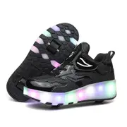 Nevenka Kids LED Roller Skates Fashion Sneakers with Double Wheel-E67-Black