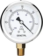 SENCTRL 30 inHg Vacuum Silicone Oil Liquid Filled Low Pressure Gauge, 2.5" Dial Size, 1/4" NPT Lower Mount, Stainless Steel Case, for Air Conditioning Manifolds, HVAC, Air Pump Vacuum Test