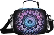 Purple Floral Circle Insulated Lunch Box for Women Men - Ideal for Work, Picnics - Includes Adjustable Shoulder Strap