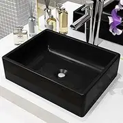 Black Rectangular Ceramic Basin - 41x30x12 cm, Modern Bathroom Vanity Vessel Sink for Countertop | Elegant Glazed Finish, Ideal for Washroom or Cloakroom