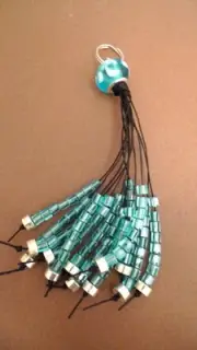 (1) Beaded FRINGE TASSEL Turquoise Cube Glass & Lampwork Accent Beads