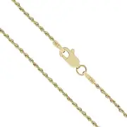 Honolulu Jewelry Company 14K Real Solid Yellow Gold 1mm or 2mm Rope Chain Necklace Lobster Clasp, 16' - 24'