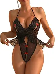 [JINZIJINYU] Sexy Bodysuits Lace Teddy Corset Suit Lace One Piece Three Point Sexy See Through Outfit Mesh Nightgown Tights Jumpsuit