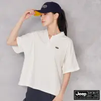 在飛比找momo購物網優惠-【JEEP】女裝 休閒寬版短袖POLO衫(白)