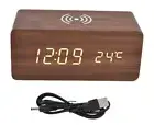 with Charging Wood Digital LED Desk Clock for Bedroom Sound Control Alarm