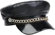 [NiceYnn] PU Captain Sailor Hat Newsboy Cabbie Baker Boy Peaked Beret Cap, PU Leather Flat Cap Peaker Winter Hats