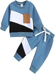 [Vmterliya] Toddler Boy Clothes, Baby Boys Cute Long Sleeve Patchwork Sweatshirt Tops Pants Outfit Set 2Pcs Set