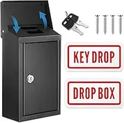 Yaocom Key Lockable Box with 2 Pcs Reflective Sign 10 x 5.5 x 3 Inch Metal Locking Mailbox Hanging Secure Postbox with 2 Keys for Outside Office Business Home Indoor Use(Black)