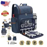 Elegant Picnic Backpack for 4 with Insulated Cooler & Waterproof Blanket