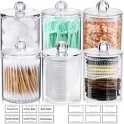 6 Pack 10 & 12oz Clear Qtip Dispenser Apothecary Jars Bathroom Storage w/ Labels