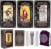 KLEDERY Classic Tarot Cards for Beginners With Meanings, Durable Deck and Guide Book (Black)