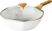 Daseeme Non-Stick Wok Maifan Stone Octagonal Wok St Fry Pans with Lid Comfortable Handle Die-cast Aluminum Deep Frying Pan Cooking Pan Wok
