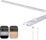 Closet Lights, Under Cabinet Lighting, Wireless USB Rechargeable Motion Sensor Night Light Bars with Large Capacity Battery Operated for Stairs/Wardrobe/Hallway/Kitchen/Camping (Silver Casing, 30 CM)
