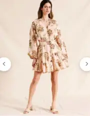 Piper Raglan Tiered Lace Trim Mini Dress in Light Pink - Size 8 (RRP $150)
