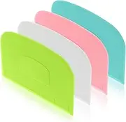 4 Piece Plastic Dough Scraper Bowl Scraper Flexible Multipurpose Food Scraper Plastic Dough Cutter for Bread Cake Dough Fondant Icing (White, Green, Blue, Pink)