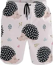 [GuoChe] Men's Beach Shorts Cute Hedgehogs Pink Quick Dry Bathing Suits Holiday Beach Short Casual Board Shorts