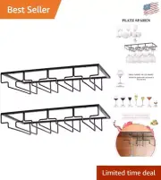 Contemporary Stemware Holder - Under Cabinet Wine Glass Storage 4 Rows - 2 Pack