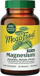 MegaFood Magnesium 300mg - Formulated with Citrate, Malate & Glycinate to Help Support Healthy Heart, Nervous System & Muscle Relaxation - Vegetarian, Gluten Free - 60 Capsules (30 Servings)