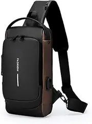 [Generic] New Carbon Fiber Streamline Anti-theft Sling Bag,Waterproof Sling Bag,USB Charging Sport,for Sports