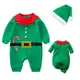 Colorland-聖誕節包屁衣 綠色耶誕老人連身衣 長袖爬服(寶寶聖誕節服裝.贈聖誕帽)