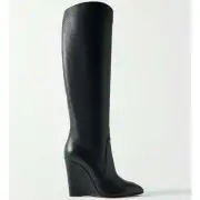 Christian Louboutin Civiliza 100 Black Calf Leather Knee High Wedge Heel Boot 42