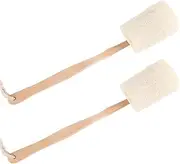 TOMVAES 2 Pack Natural Exfoliating Loofah luffa loofa Bath Brush On a Stick with Long Wooden Handle Back Brush Shower Sponge Body Back Scrubber Back Brush for Bath & Shower for Men & Women