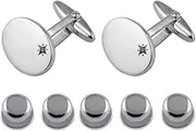 [Select Gifts] Sterling Silver Offset Sapphire Cufflinks Shirt Dress Studs Gift Set