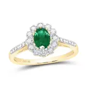 10K Yellow Gold Diamond & Created Emerald Oval Solitaire Engagement Ring 7/8 TCW