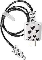 Cute Heart Charger Protective, Fast Charger Case for iPhone Fast Charger 18W/20W USB-C Power Adapter and Lightning Cable, Data Cable Protector-Black