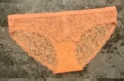 NWT VICTORIA'S SECRET S PEACH ORANGE SCALLOP LACE MESH LOGO RARE BIKINI PANTIES