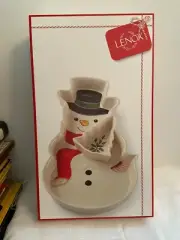 NRFB LENOX Holiday SNOWMAN Chip and Dip 16.7" Holly & Tree Orig Packing