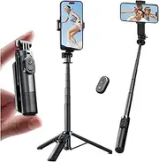 Mini Selfie Stick Tripod, Pocket Flex Tripod iPhone Android Phone Grip, Portable Small Size Travel Compact Phone Selfie Stick with Remote, Handheld Metal Mount Live Streaming, Video Recording