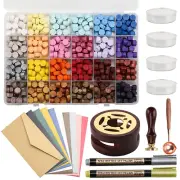 Wax Seal Stamp Kit with 24 Colors 748 Pcs Sealing Wax Beads, Wax Seal Stamp, Tea