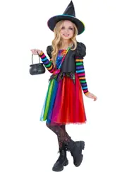 Bright Rainbow Witch Girls Halloween Costume