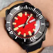42mm Tandorio Monster Red Dial NH36A Automatic Black PVD Case Mens Wrist Watch