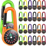 Housoutil Compass Keychain, 24PCS Compass Carabiner Clip-On Keychains for Outdoor Hiking Camping, Hiking Survival, Assorted Colors, 2.71 Inch, Party Favors for Kids